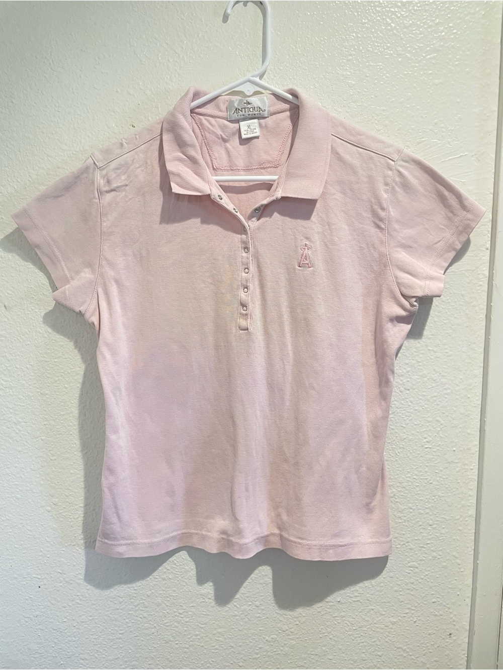 Los Angeles Angels Pink Embroidered Polo Shirt Top | Womens XL Antigua MLB